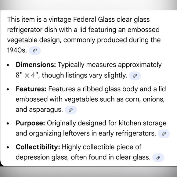 1940’s Vintage Federal Glass clear glass refrigerator dish. - Picture 5 of 5